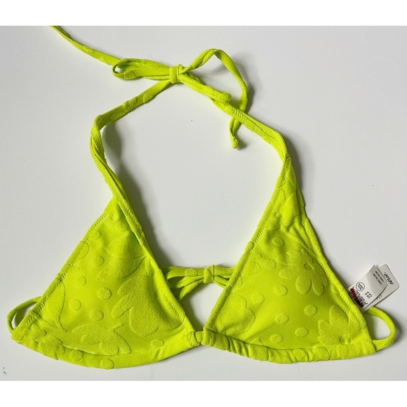 Aerie • NWT Neon Lime Green Yellow Terry Floral Bikini Top - Picture 1 of 3